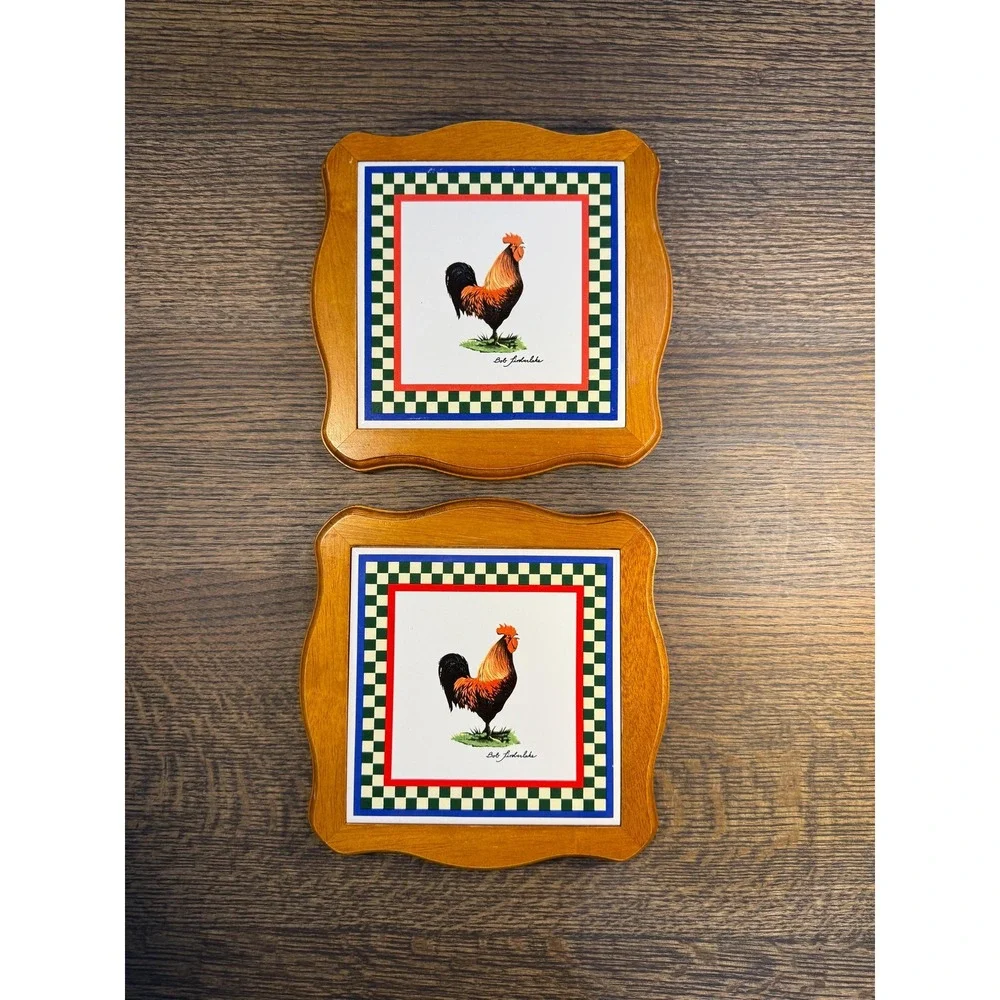 Bob‎ Timberlake Rooster Tile Plaque Set: Farmhouse Kitchen Decor